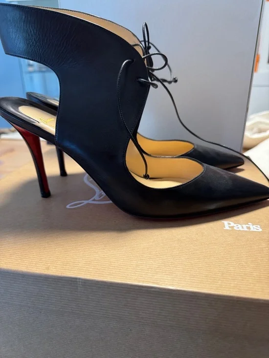 Christian Louboutin Black Pointed Lace-Up Heels - Picture 2 of 5